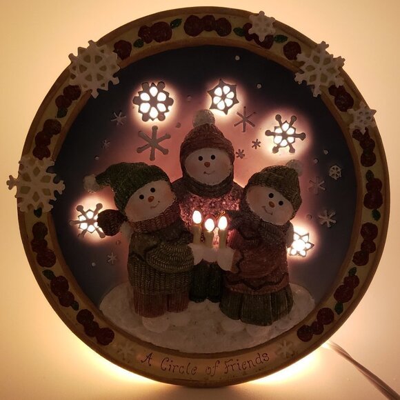 Snowmen A Circle of Friends Vintage Resin Lighted Christmas Decor Display - Picture 2 of 11